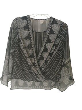 Chicos Black & White Sheer Paisley Striped Blouse Size 0 US S Lightweight #D20